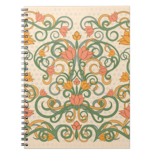 Floral wallpaper in art nouveau style, Vintage ill Notebook