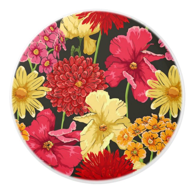 Floral wallpaper in watercolor style ceramic knob (Front)