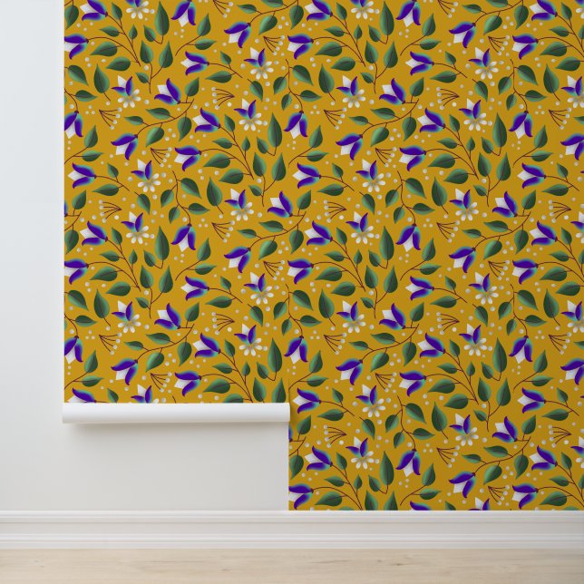 Floral Wallpaper in Yellow and Purple (Application)