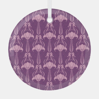 Floral Wallpaper Pink Violet Design Glass Ornament