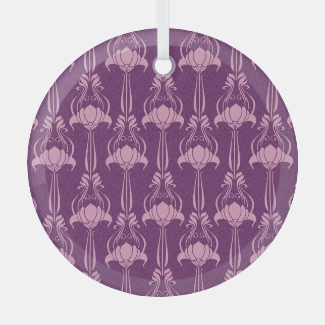 Floral Wallpaper Pink Violet Design Glass Ornament (Front)