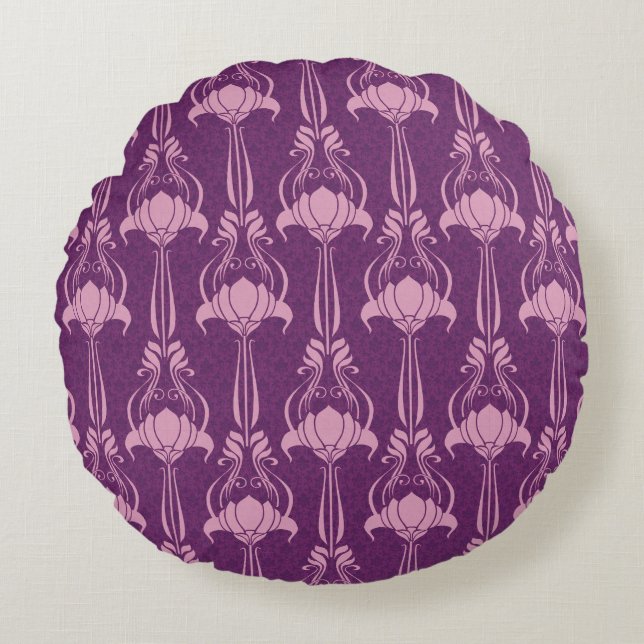Floral Wallpaper Pink Violet Design Round Pillow (Front)