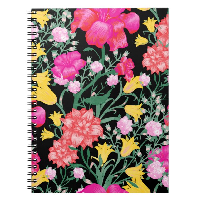 Floral Wallpaper with Big Flowers. Seamless Patter Notebook (Front)