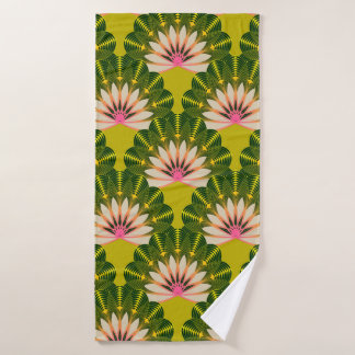 floral wallpaper with stylized lotus scales in pin bath towel