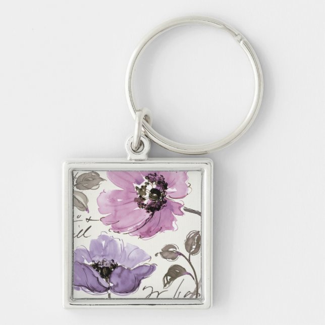 Floral Waltz Plum Watercolor Flowers Keychain (Front)