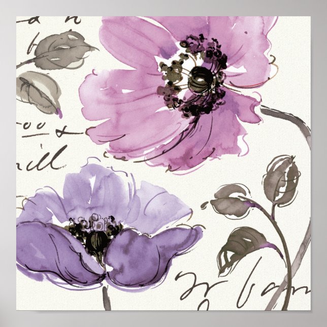 Floral Waltz Plum Watercolor Flowers Poster (Front)