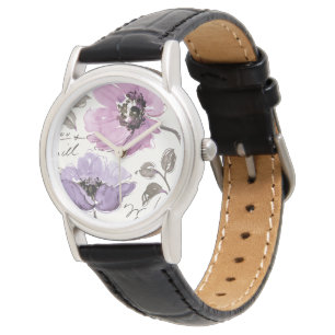 Floral Waltz Plum Watercolor Flowers Watch