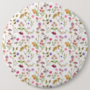 floral water colour pattern- pink, purple, green 6 inch round button