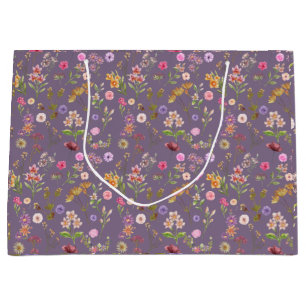 floral water colour pattern- pink, purple, green- large gift bag