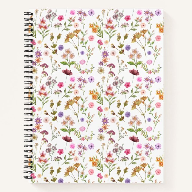 floral water colour pattern- pink, purple, green notebook (Front)