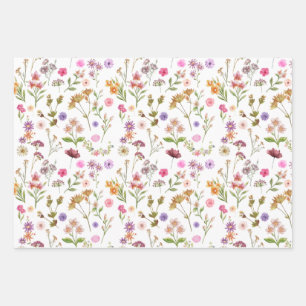 floral water colour pattern- pink, purple, green wrapping paper sheet