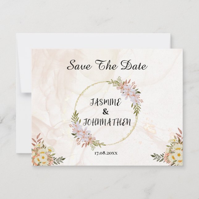Floral Water colour red and white flowers Wedding Card (Front)
