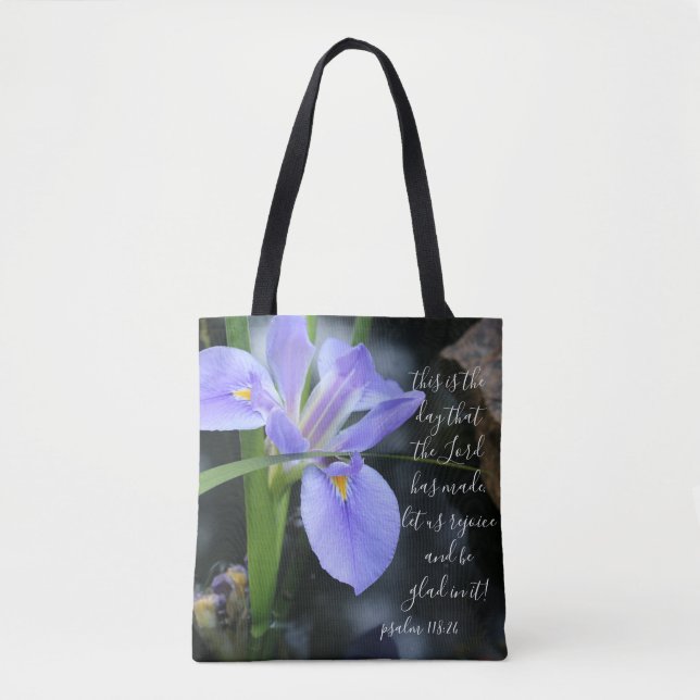 Floral (water iris) w/ verse from Psalm 118:24 Tote Bag (Front)