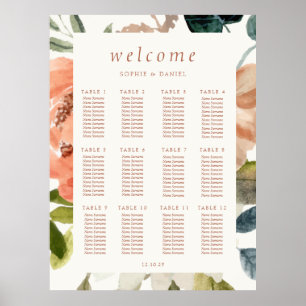 Floral Watercolor 12 Table Wedding Ivory Poster