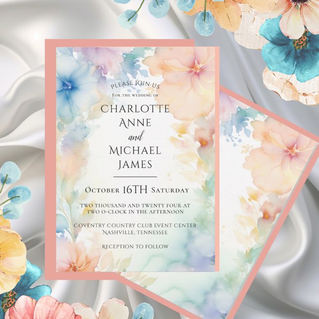 Floral  Watercolor Abstract Wedding Invitation (Creator Uploaded)
