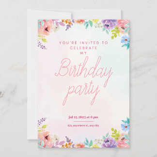 Floral watercolor adults birthday invitation