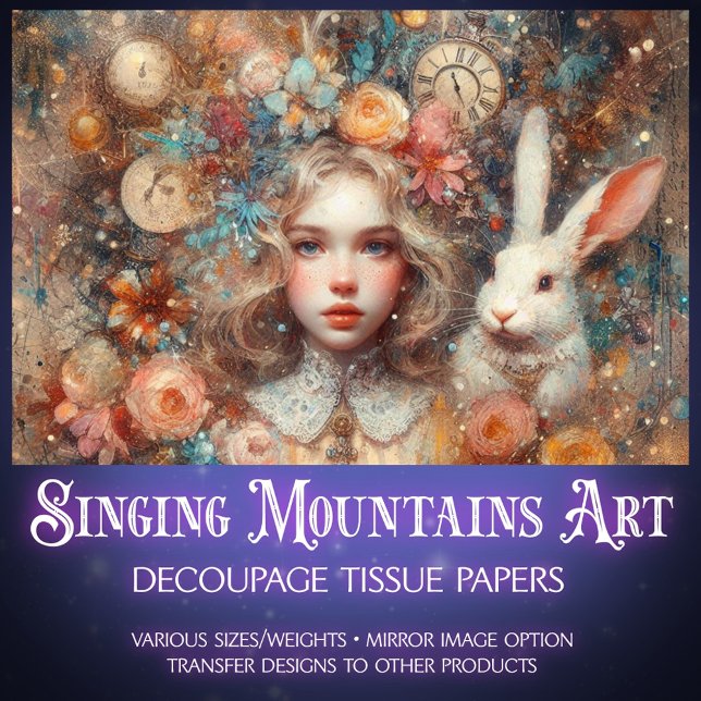 Floral Watercolor Alice Rabbit Fantasy Decoupage Tissue Paper (Creator Uploaded)