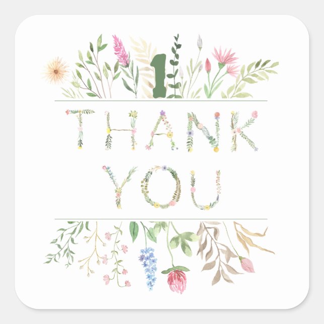 Floral Watercolor Alphabet ABC Birthday  Square Sticker (Front)