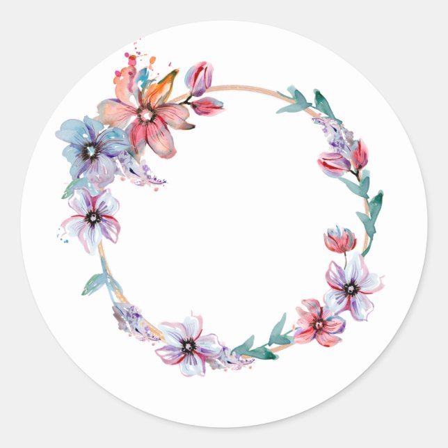 Floral Watercolor Art Wreath Craft Classic Round Sticker (Front)