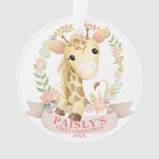 Floral Watercolor Baby Giraffe Christmas Photo Ornament