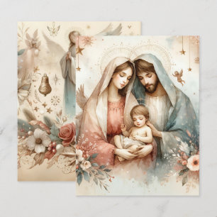 Floral Watercolor Baby Jesus Printable Cardstock Invitation