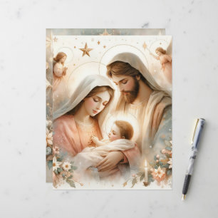 Floral Watercolor Baby Jesus  Scrapbook Paper