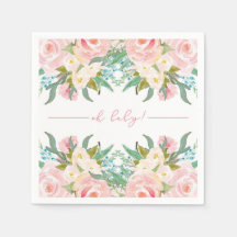 Floral Watercolor Baby Shower Cocktail Napkin