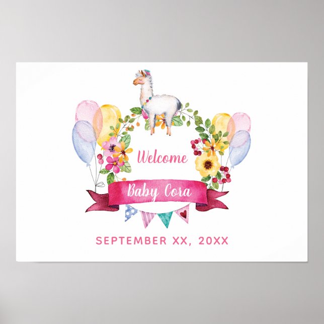 Floral Watercolor Baby Shower Welcome Sign (Front)