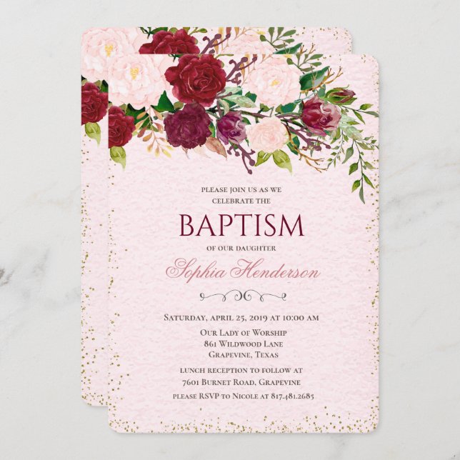 Floral Watercolor Baptism Invitation (Front/Back)
