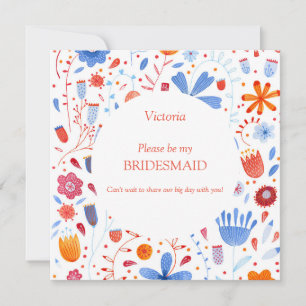 Floral Watercolor Be My Bridesmaid Invitation