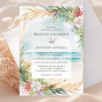 Floral Watercolor Beach Scene Summer Wedding