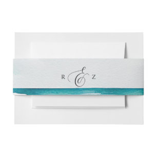 Floral Watercolor Beach Scene Summer Wedding Invitation Belly Band