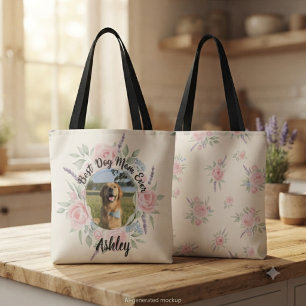 Floral Watercolor Best Dog Mom Ever Photo Tote Bag