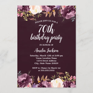 Floral Watercolor Bloom Purple 70th Birthday Party Invitation