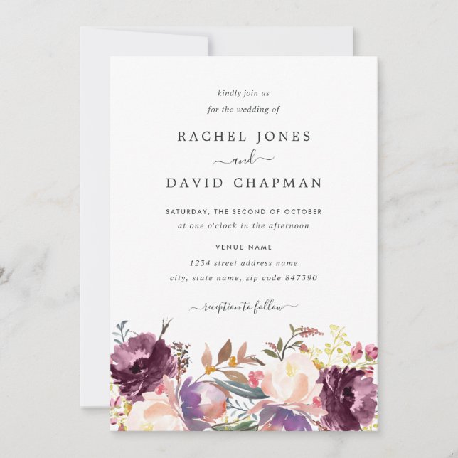 Floral Watercolor Bloom Wedding Invitation (Front)