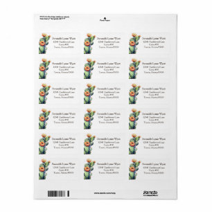 Floral Watercolor Blooming Cactus Western Theme Label
