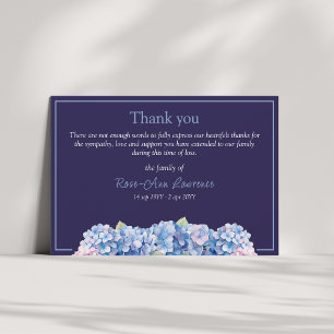 Floral watercolor blue hydrangea funeral thank you card