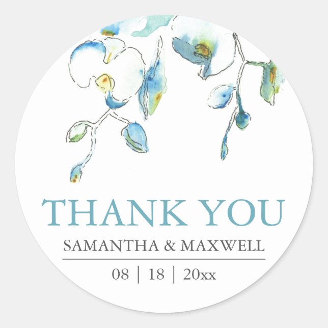 Floral Watercolor Blue Orchid Favour Stickers (Front)