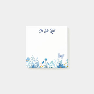 Floral Watercolor Blue To-Do List Notepad