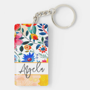 Floral Watercolor Boho Colourful Keepsake Keychain