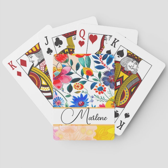 Floral Watercolor Boho Pattern Tropical Playing Cards (Back)
