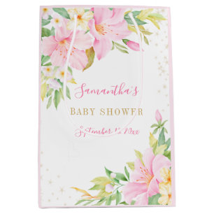 Floral Watercolor Botanical Blush Pink Baby Shower Medium Gift Bag