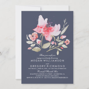 Floral Watercolor Botanical Navy Engagement Party Invitation