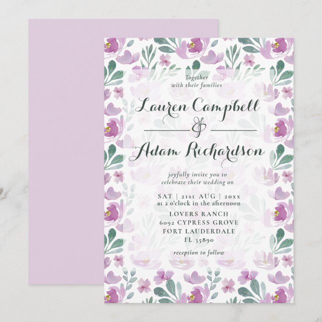 floral Watercolor Botanical Pattern Invitation (Front/Back)