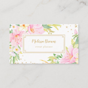 Floral Watercolor Botanical Pink Event Planner Business Card