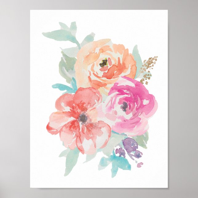 Floral Watercolor Bouquet Poster I (Front)