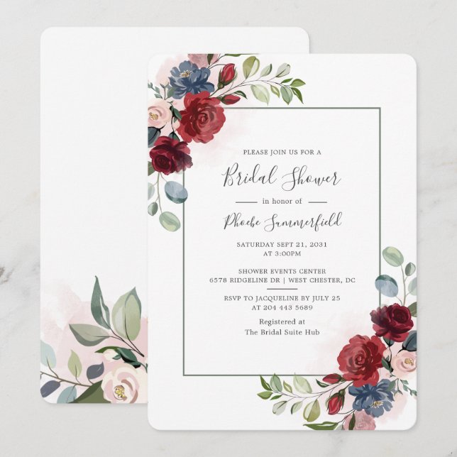 Floral Watercolor Bridal Shower Invitation (Front/Back)