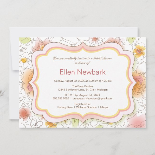 Floral Watercolor Bridal Shower Invitation - Pink (Front)