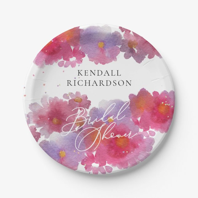  Floral Watercolor Bridal Shower Paper Plates (Front)