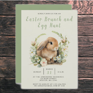 Floral Watercolor Bunny Easter Brunch and Egg Hunt Invitation